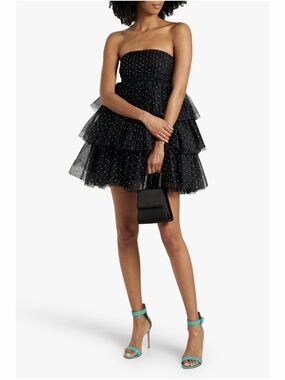 Strapless Black Polka Dot Tiered Tulle Mini Dress size 40 or 10 nwt